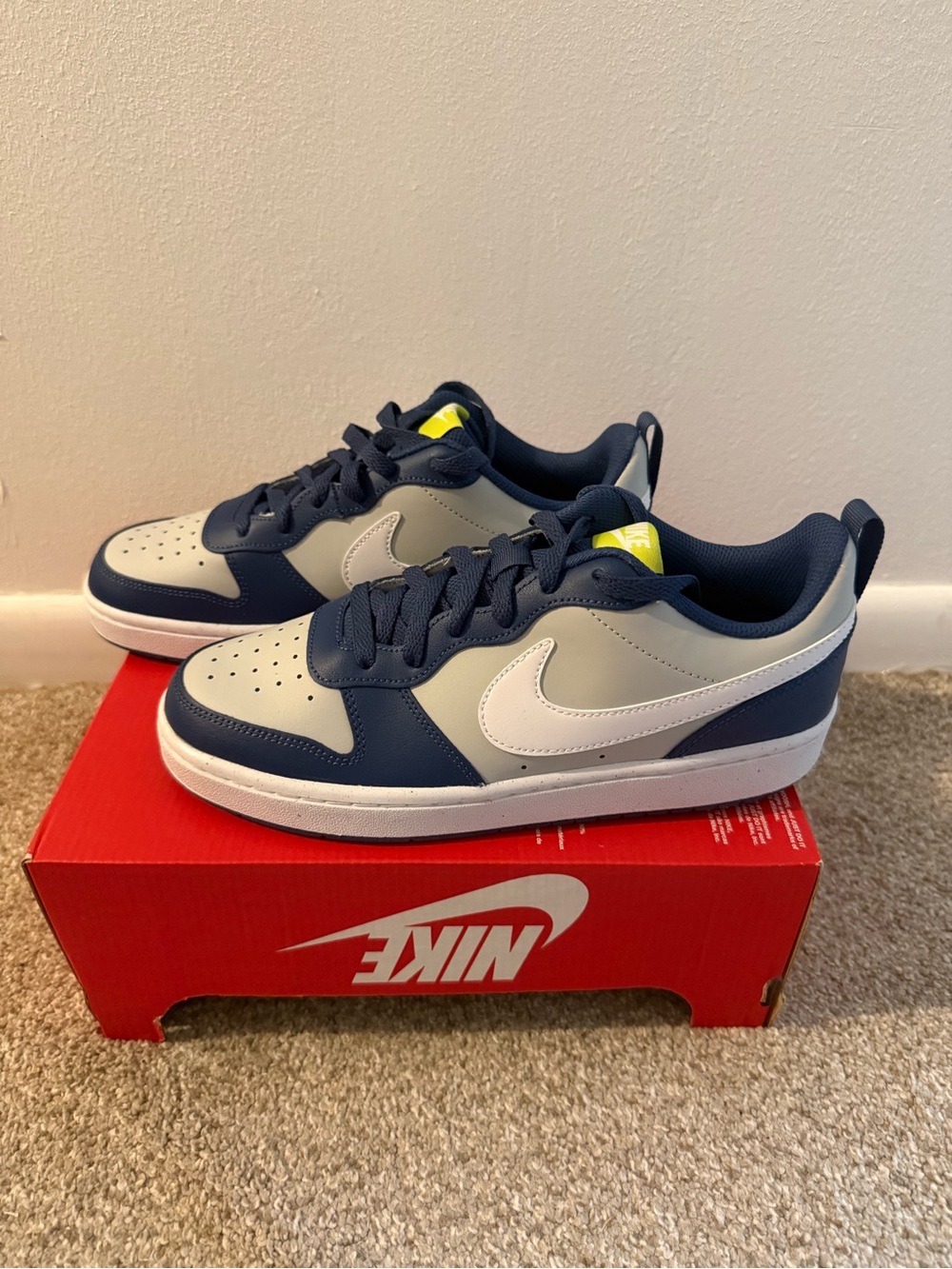 Nike Kids Navy and Light Gray Low-Top Sneakers with White Swoosh